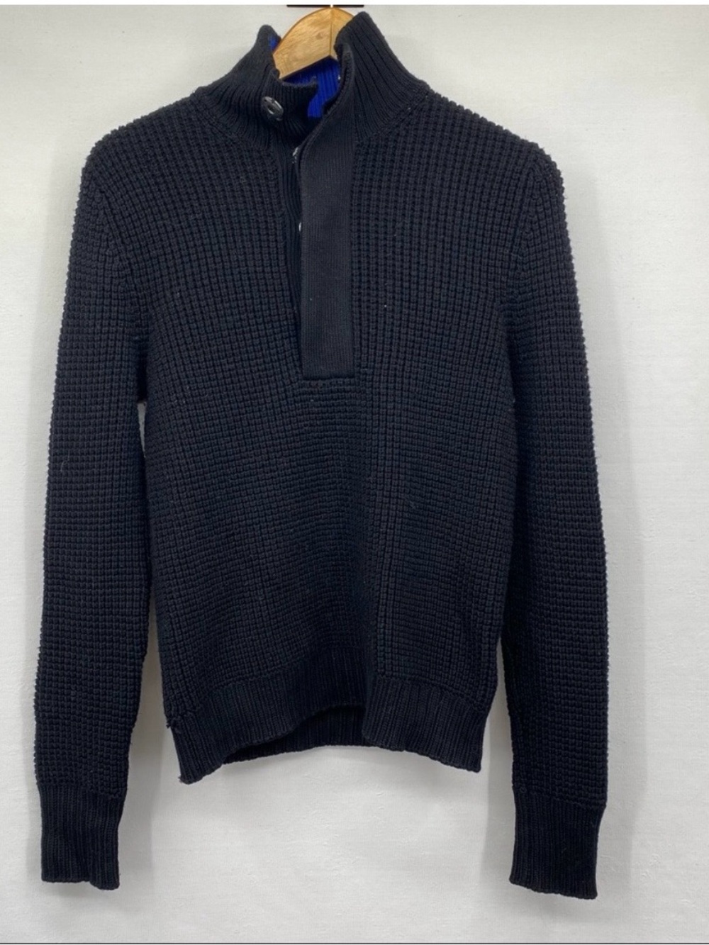 Club Monaco Black Ribbed Henley Snap Merino Wool Sweater